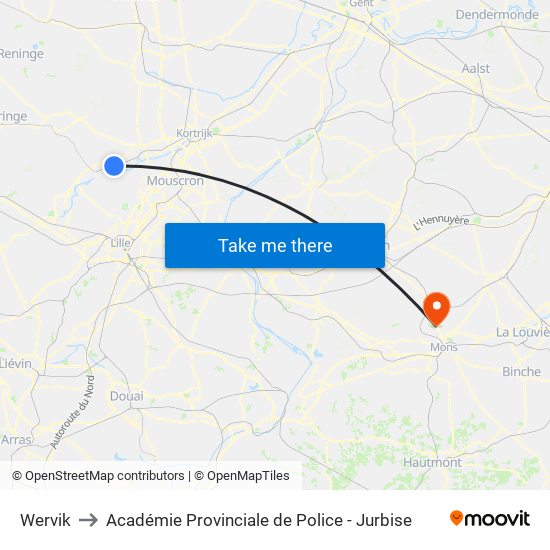 Wervik to Académie Provinciale de Police - Jurbise map