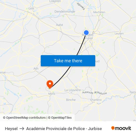 Heysel to Académie Provinciale de Police - Jurbise map