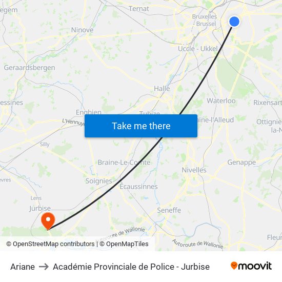 Ariane to Académie Provinciale de Police - Jurbise map