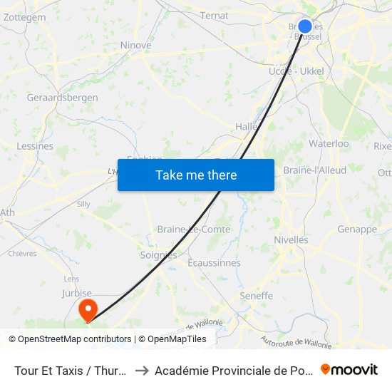 Tour Et Taxis / Thurn En Taxis to Académie Provinciale de Police - Jurbise map