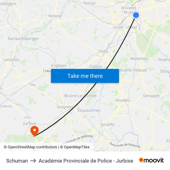 Schuman to Académie Provinciale de Police - Jurbise map