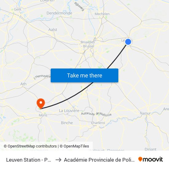 Leuven Station - Perron 14 to Académie Provinciale de Police - Jurbise map