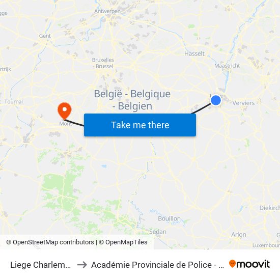 Liege Charlemagne to Académie Provinciale de Police - Jurbise map