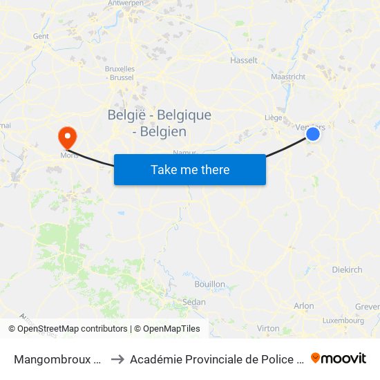 Mangombroux Eglise to Académie Provinciale de Police - Jurbise map