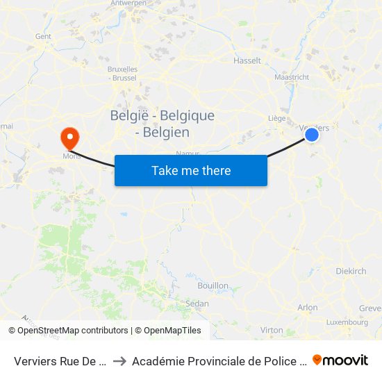 Verviers Rue De Liège to Académie Provinciale de Police - Jurbise map