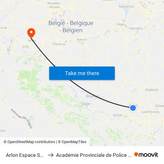 Arlon Espace Semois to Académie Provinciale de Police - Jurbise map