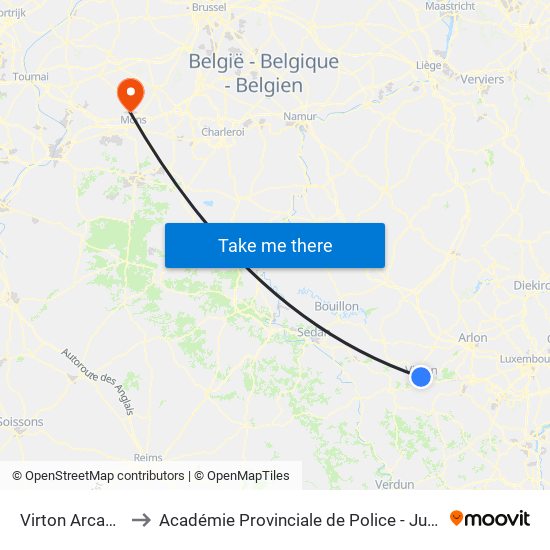 Virton Arcades to Académie Provinciale de Police - Jurbise map