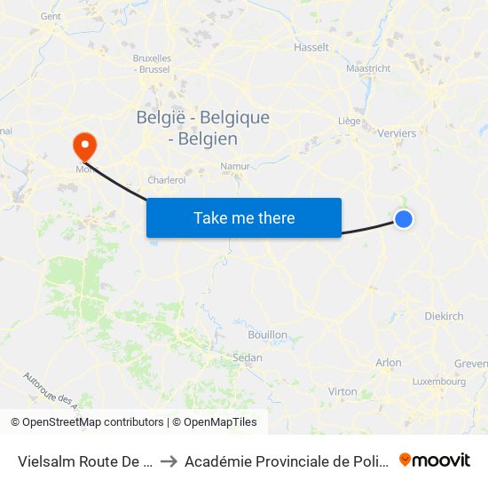 Vielsalm Route De La Gare to Académie Provinciale de Police - Jurbise map