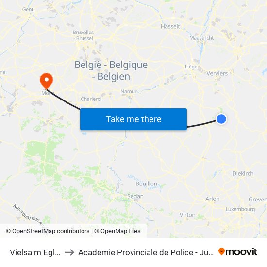 Vielsalm Eglise to Académie Provinciale de Police - Jurbise map