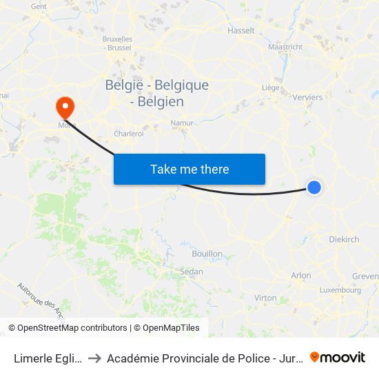 Limerle Eglise to Académie Provinciale de Police - Jurbise map