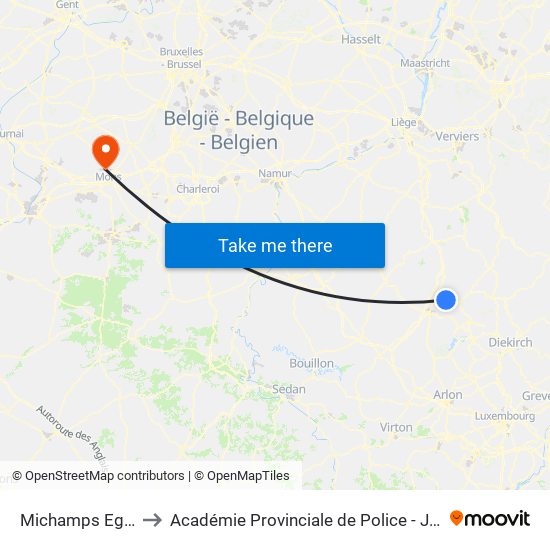 Michamps Eglise to Académie Provinciale de Police - Jurbise map