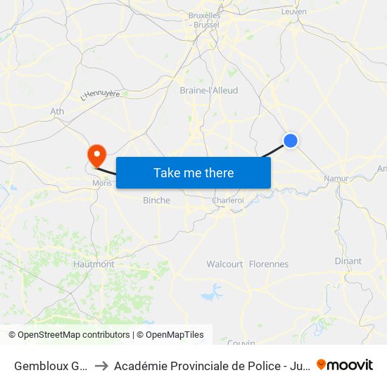 Gembloux Gare to Académie Provinciale de Police - Jurbise map