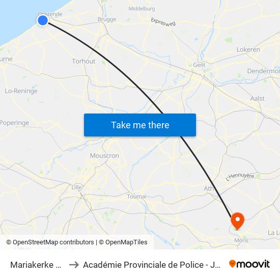 Mariakerke Bad to Académie Provinciale de Police - Jurbise map