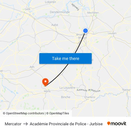 Mercator to Académie Provinciale de Police - Jurbise map