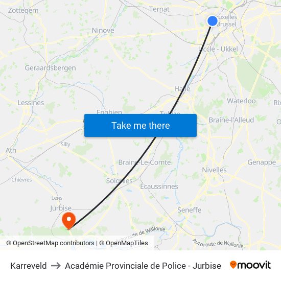 Karreveld to Académie Provinciale de Police - Jurbise map