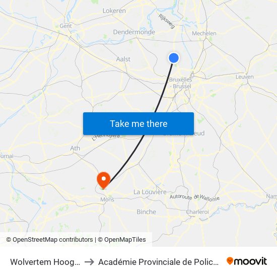 Wolvertem Hoogstraat to Académie Provinciale de Police - Jurbise map