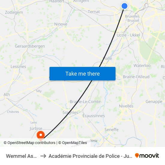 Wemmel Astrid to Académie Provinciale de Police - Jurbise map