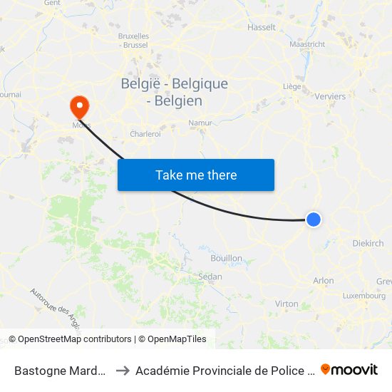 Bastogne Mardasson to Académie Provinciale de Police - Jurbise map