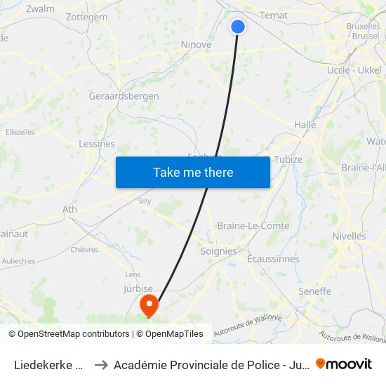 Liedekerke Bos to Académie Provinciale de Police - Jurbise map