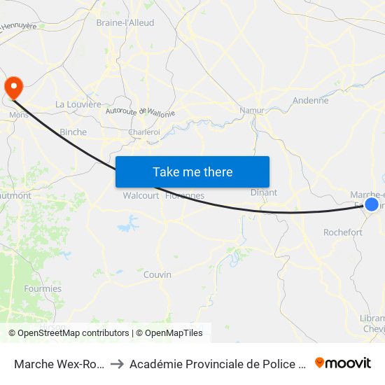 Marche Wex-Rocade to Académie Provinciale de Police - Jurbise map