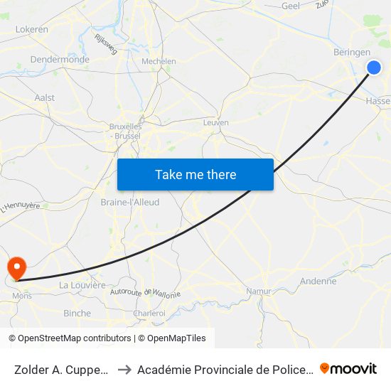 Zolder A. Cuppenslaan to Académie Provinciale de Police - Jurbise map