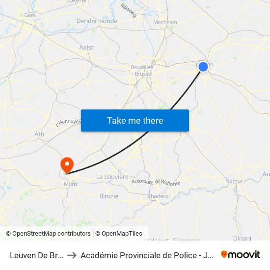 Leuven De Bruul to Académie Provinciale de Police - Jurbise map