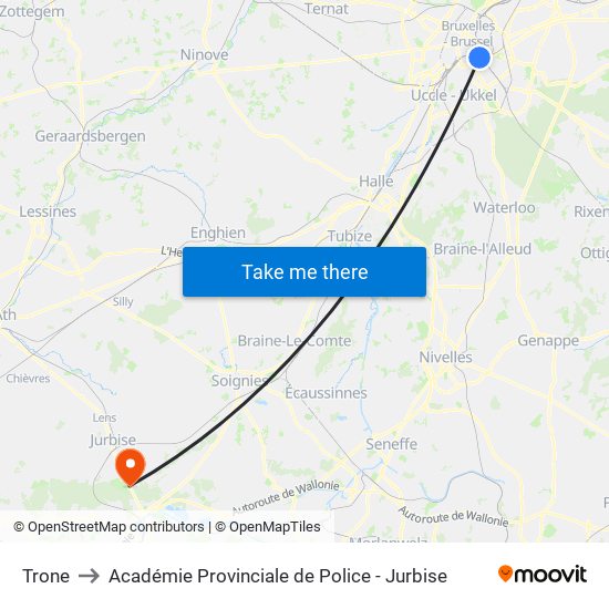 Trone to Académie Provinciale de Police - Jurbise map