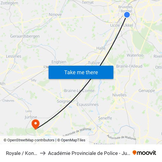 Royale / Koning to Académie Provinciale de Police - Jurbise map
