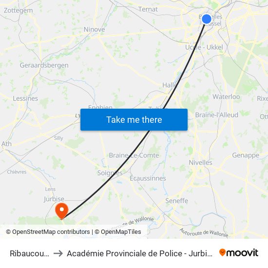 Ribaucourt to Académie Provinciale de Police - Jurbise map