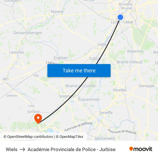 Wiels to Académie Provinciale de Police - Jurbise map