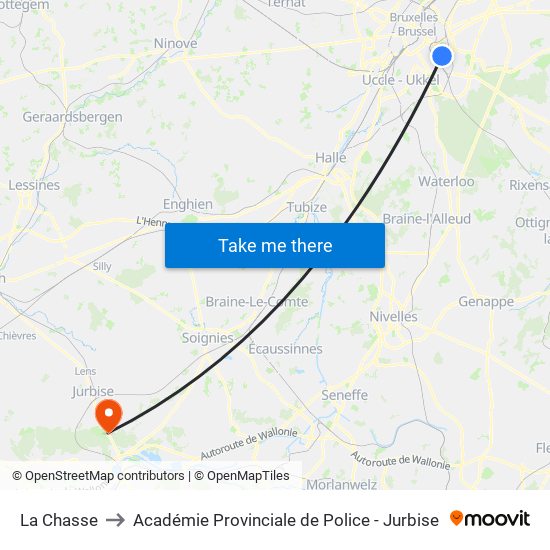 La Chasse to Académie Provinciale de Police - Jurbise map