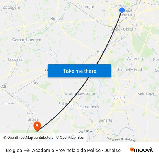 Belgica to Académie Provinciale de Police - Jurbise map