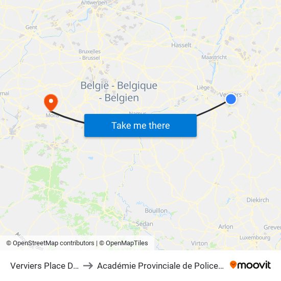 Verviers Place D'Arles to Académie Provinciale de Police - Jurbise map