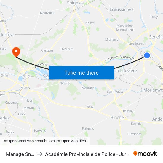 Manage Sncb to Académie Provinciale de Police - Jurbise map