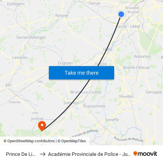 Prince De Liege to Académie Provinciale de Police - Jurbise map