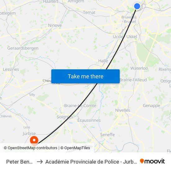 Peter Benoit to Académie Provinciale de Police - Jurbise map