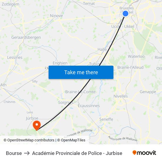 Bourse to Académie Provinciale de Police - Jurbise map