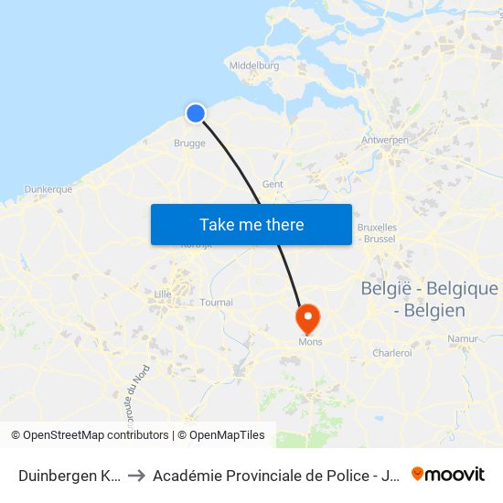 Duinbergen Kerk to Académie Provinciale de Police - Jurbise map