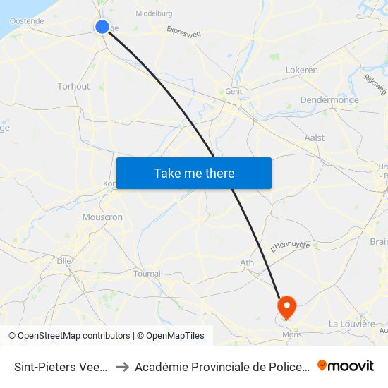 Sint-Pieters Veemarkt to Académie Provinciale de Police - Jurbise map
