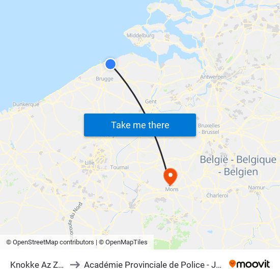 Knokke Az Zeno to Académie Provinciale de Police - Jurbise map