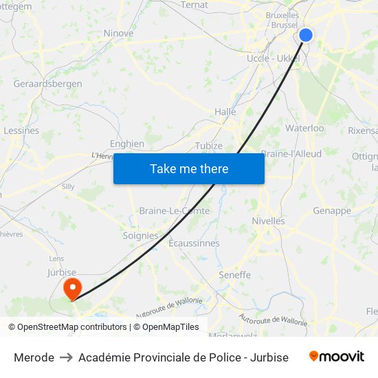 Merode to Académie Provinciale de Police - Jurbise map