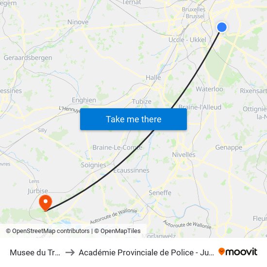 Musee du Tram to Académie Provinciale de Police - Jurbise map