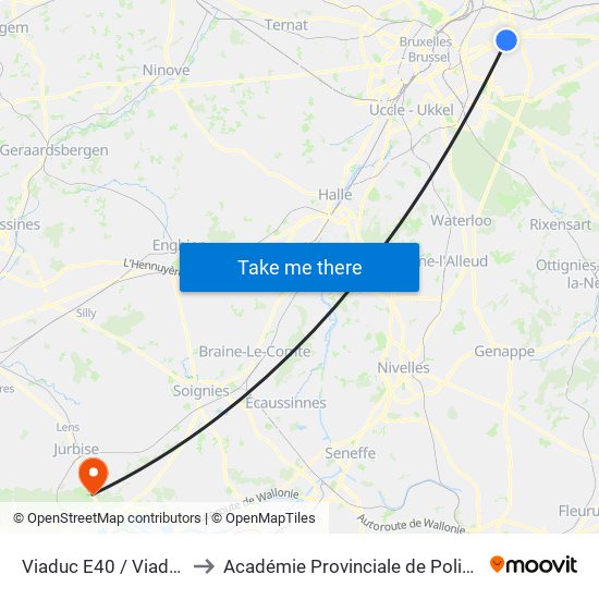 Viaduc E40 / Viaduct E40 to Académie Provinciale de Police - Jurbise map
