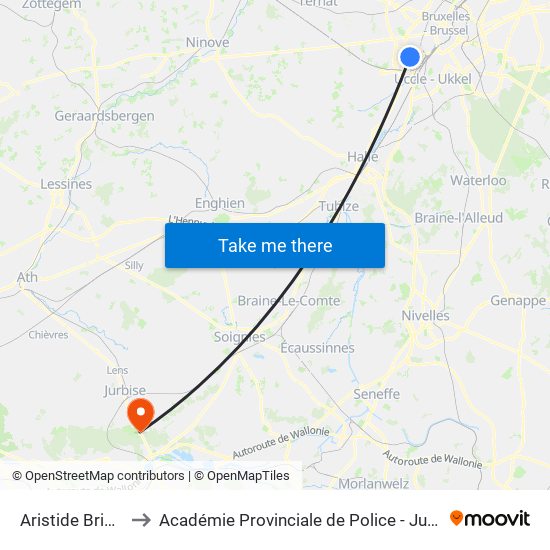 Aristide Briand to Académie Provinciale de Police - Jurbise map