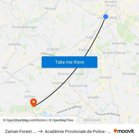 Zaman-Forest Nat. to Académie Provinciale de Police - Jurbise map