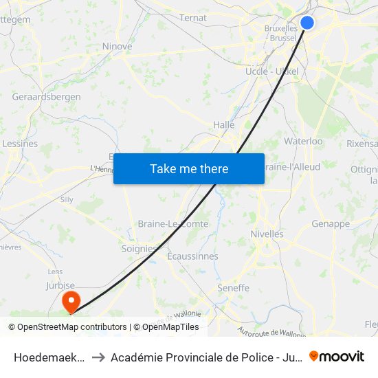 Hoedemaekers to Académie Provinciale de Police - Jurbise map