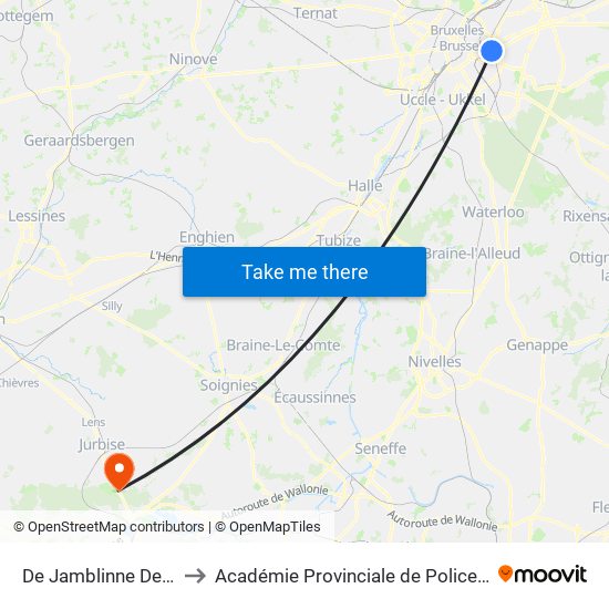 De Jamblinne De Meux to Académie Provinciale de Police - Jurbise map