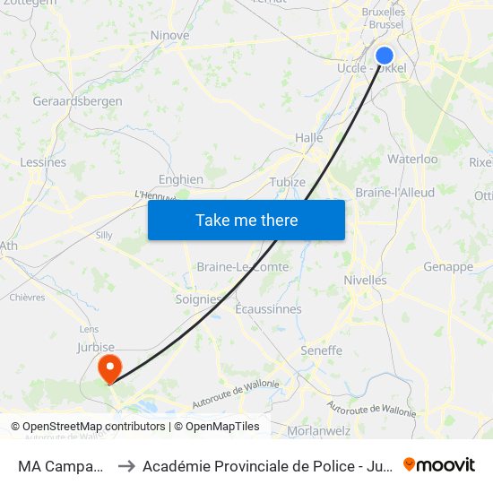 MA Campagne to Académie Provinciale de Police - Jurbise map