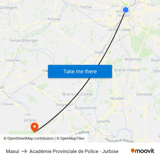 Masui to Académie Provinciale de Police - Jurbise map