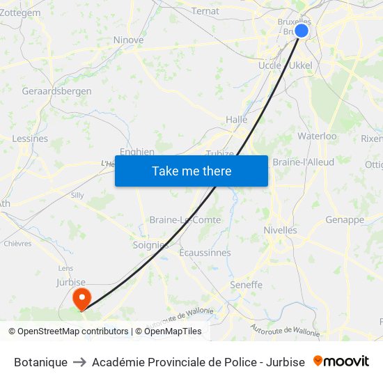 Botanique to Académie Provinciale de Police - Jurbise map